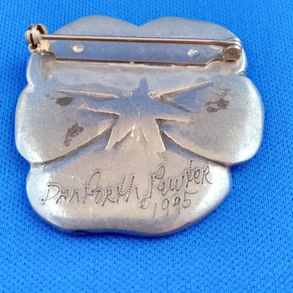 Green enamel pansy pin Danforth Pewter 1995 - Picture 4 of 4